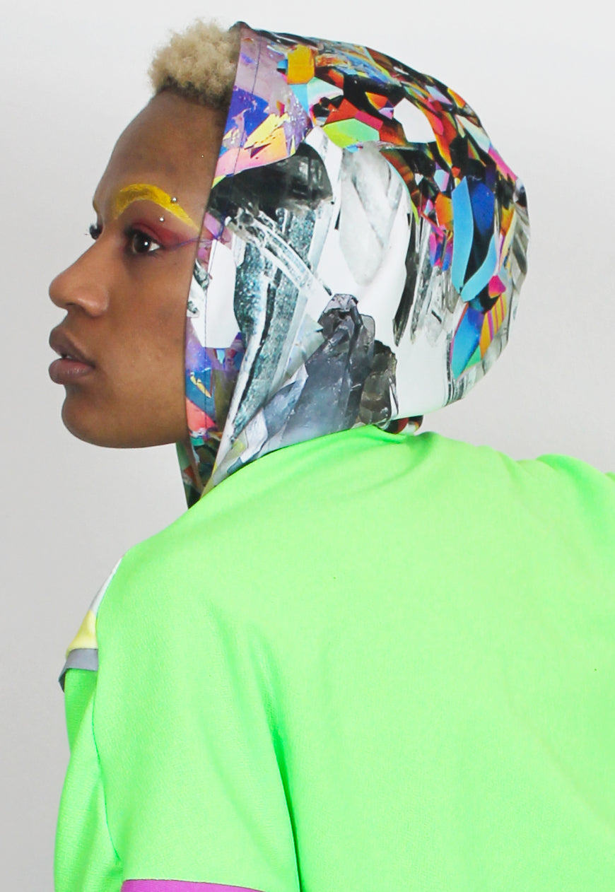 Prism - Crystal and diamond print colour block batwing hooded top