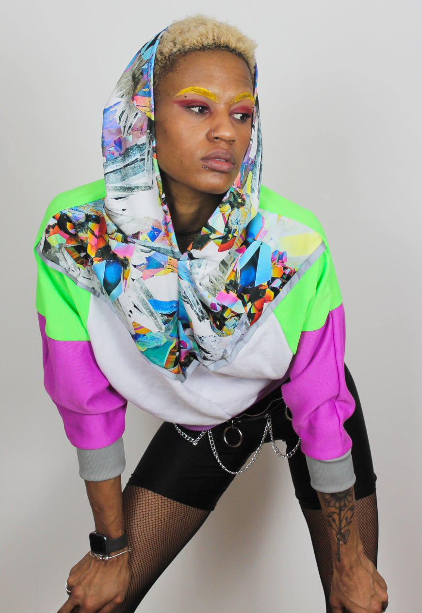 Prism - Crystal and diamond print colour block batwing hooded top