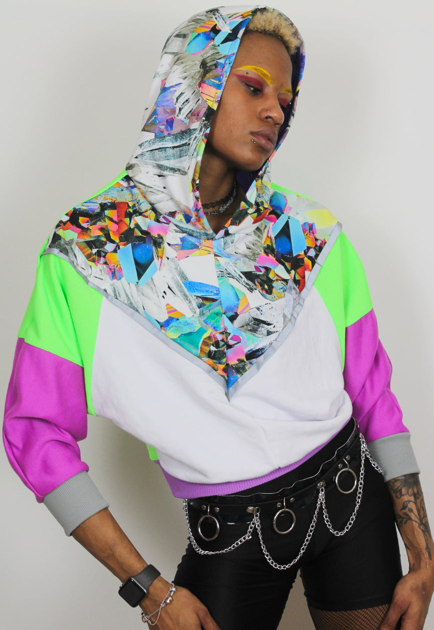 Prism - Crystal and diamond print colour block batwing hooded top