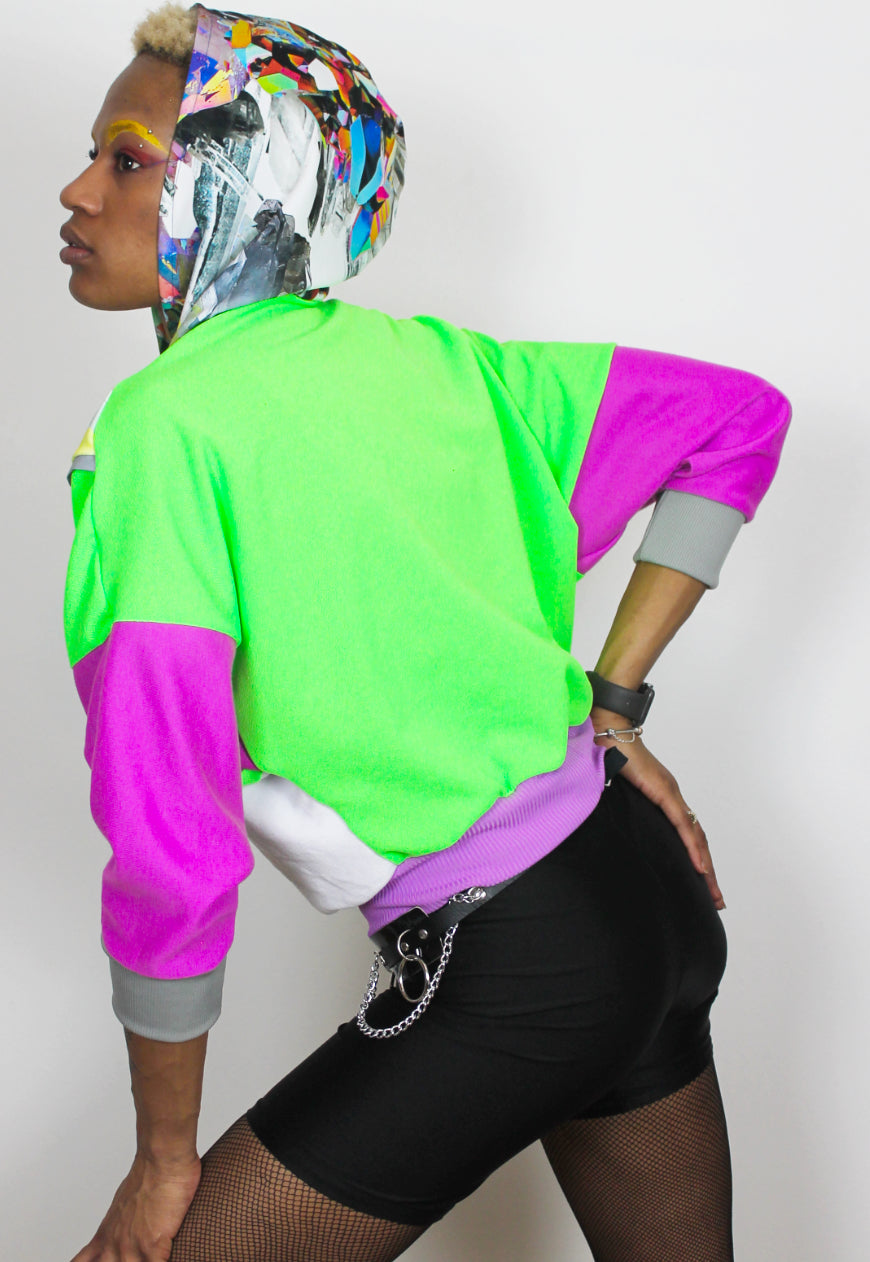 Prism - Crystal and diamond print colour block batwing hooded top