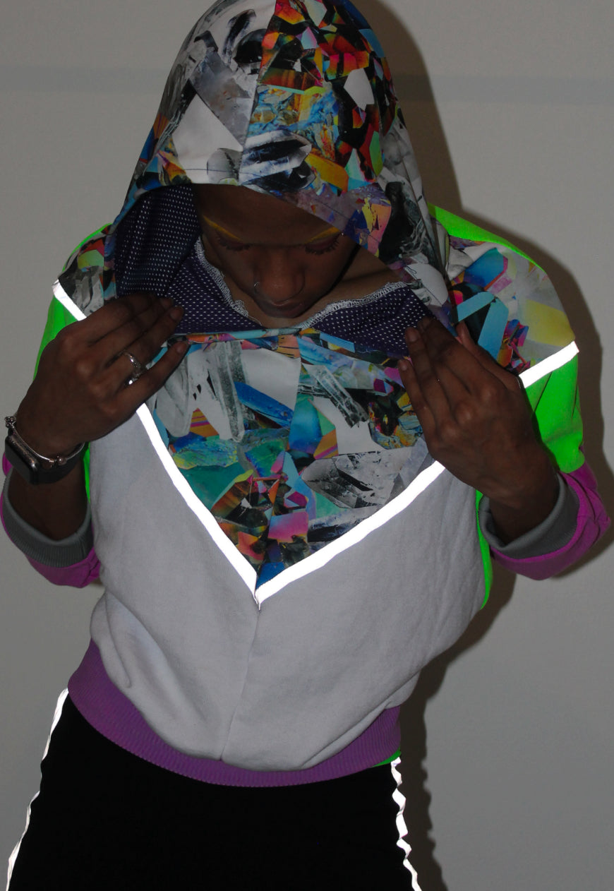 Prism - Crystal and diamond print colour block batwing hooded top