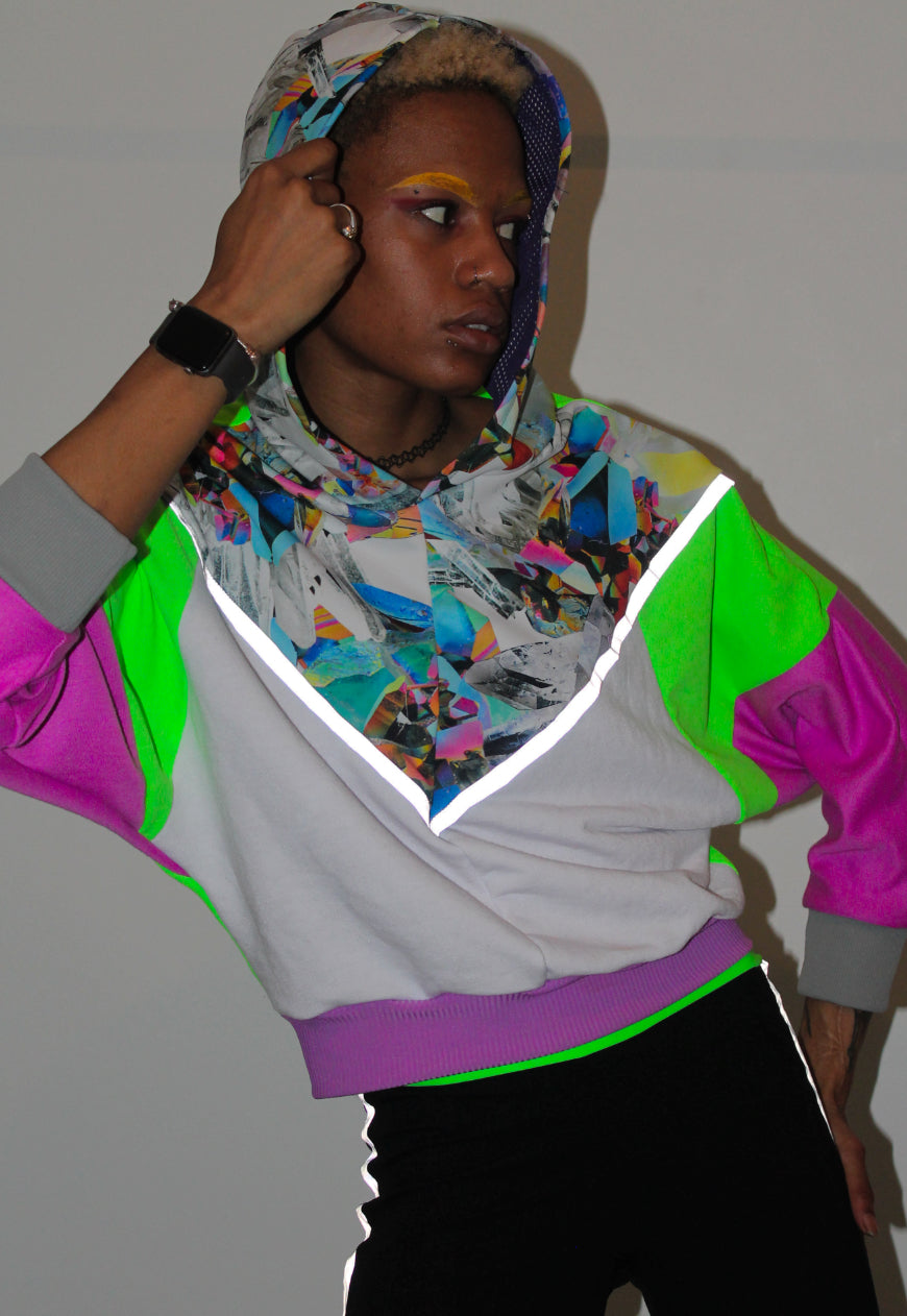 Prism - Crystal and diamond print colour block batwing hooded top