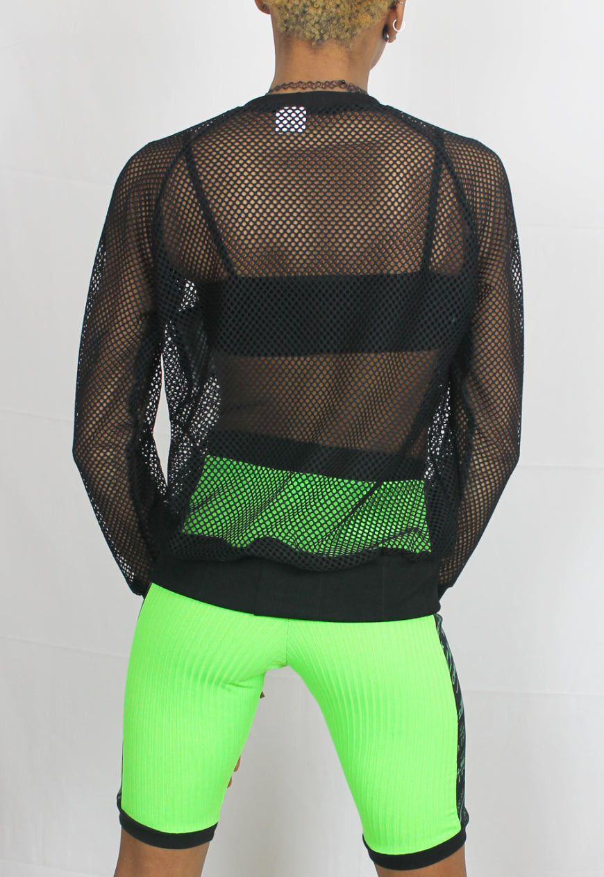 Reboot - Black mesh boyfriend sweater with Y2K panel