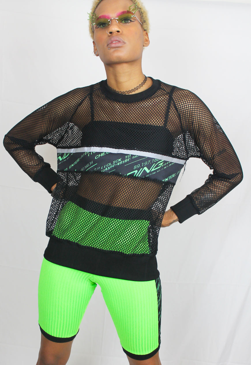 Reboot - Black mesh boyfriend sweater with Y2K panel