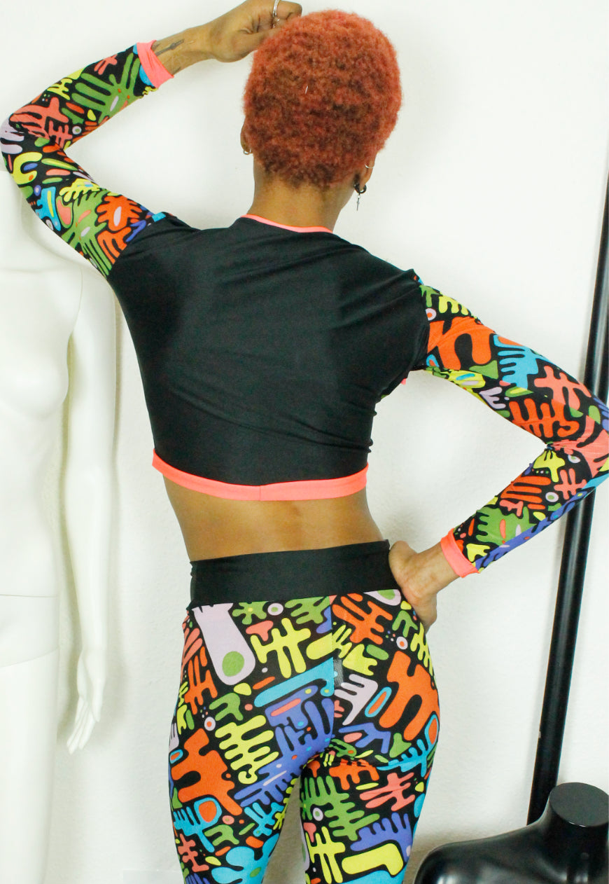 RENEGADE Blue abstract 90’s print peekaboo crop top
