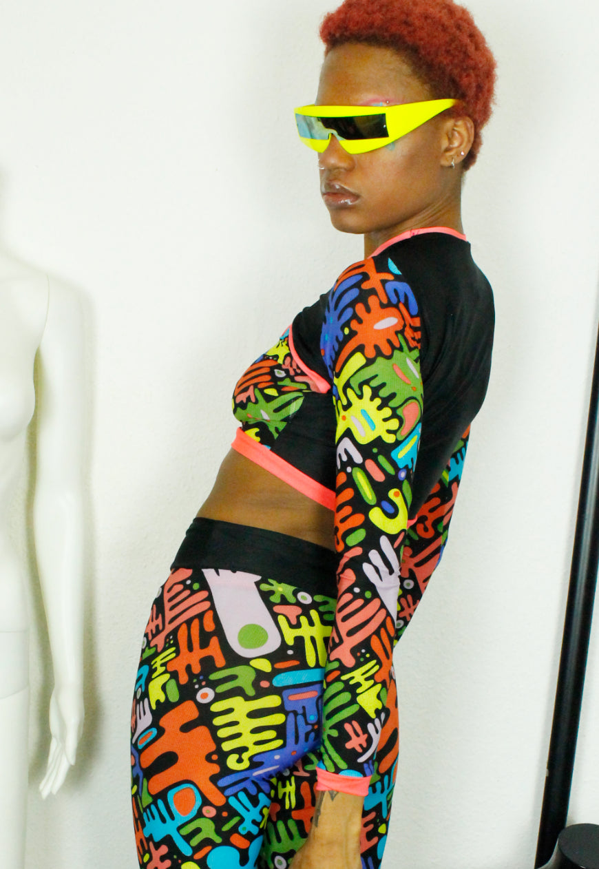 RENEGADE Blue abstract 90’s print peekaboo crop top