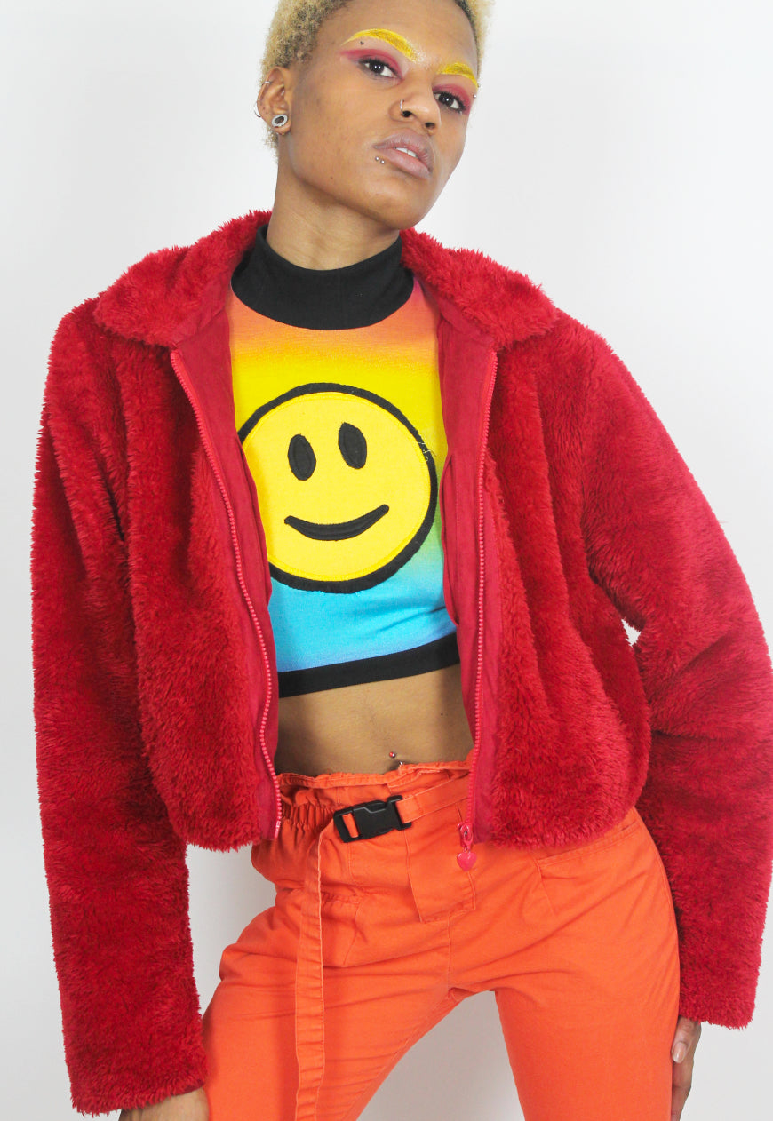 Smiley Happy People - Long sleeved rainbow crop top with smiley face applique