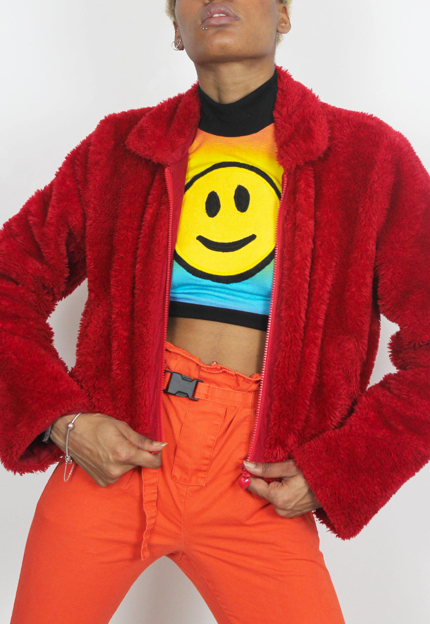 Smiley Happy People - Long sleeved rainbow crop top with smiley face applique