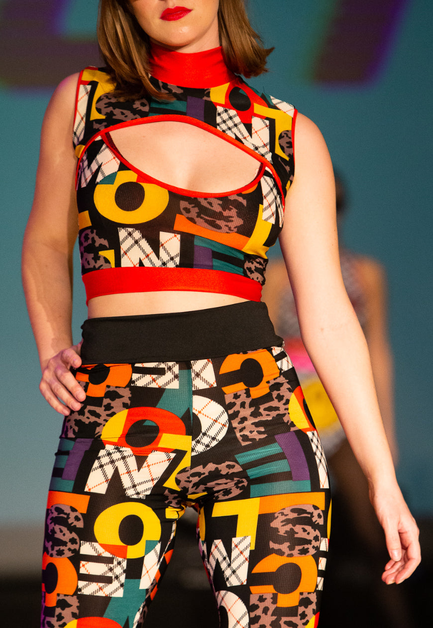 Spice - Multi Colour Graphic letter logo print peekaboo crop top