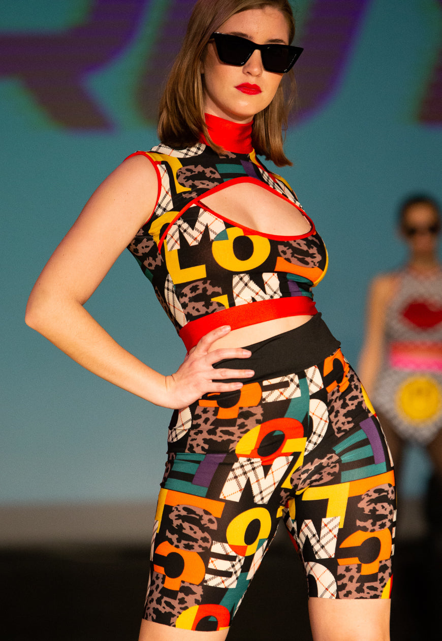 Spice - Multi Colour Graphic letter logo print peekaboo crop top