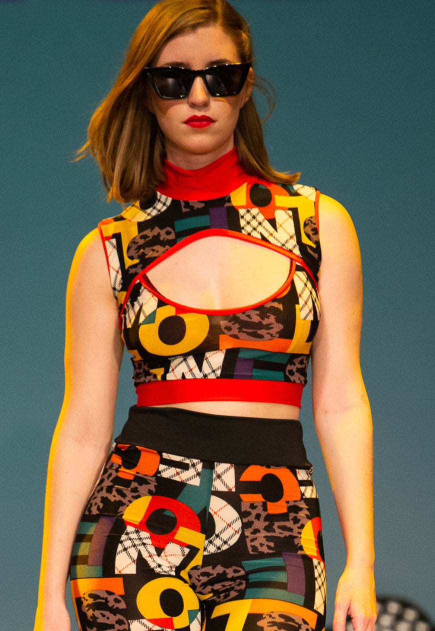 Spice - Multi Colour Graphic letter logo print peekaboo crop top