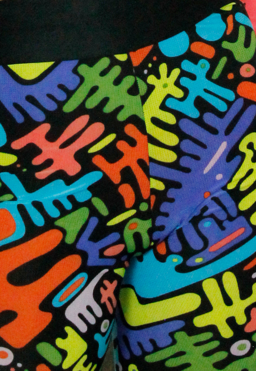SQUIGGLE Multicolour blue and Neon abstract graphic 90’s print Cycling shorts / crop leggings