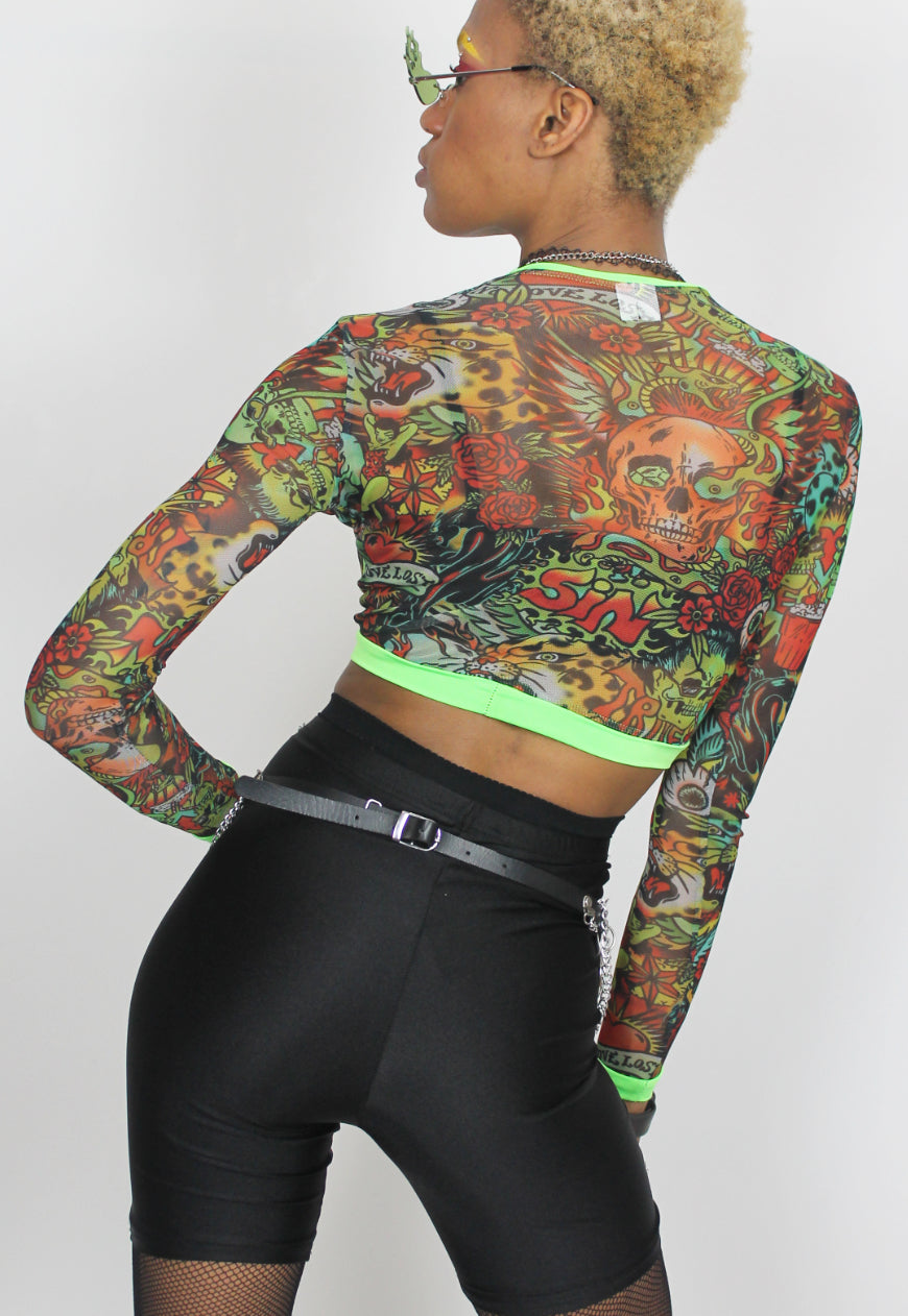 Temptation - Sin is in long sleeve mesh top