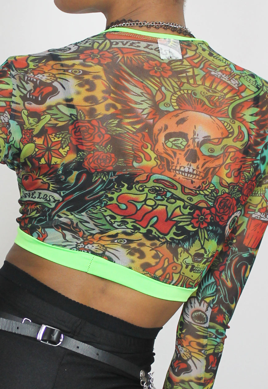 Temptation - Sin is in long sleeve mesh top