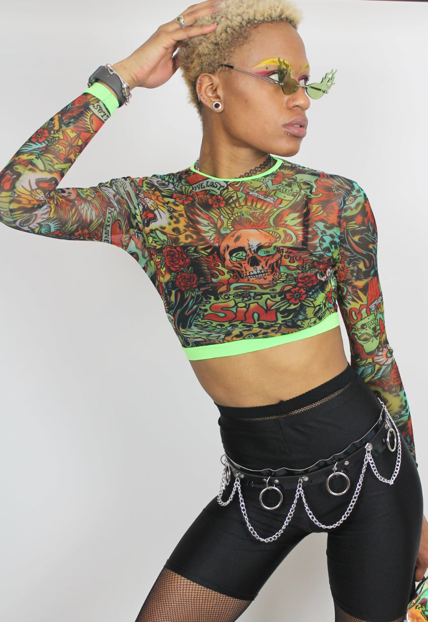 Temptation - Sin is in long sleeve mesh top