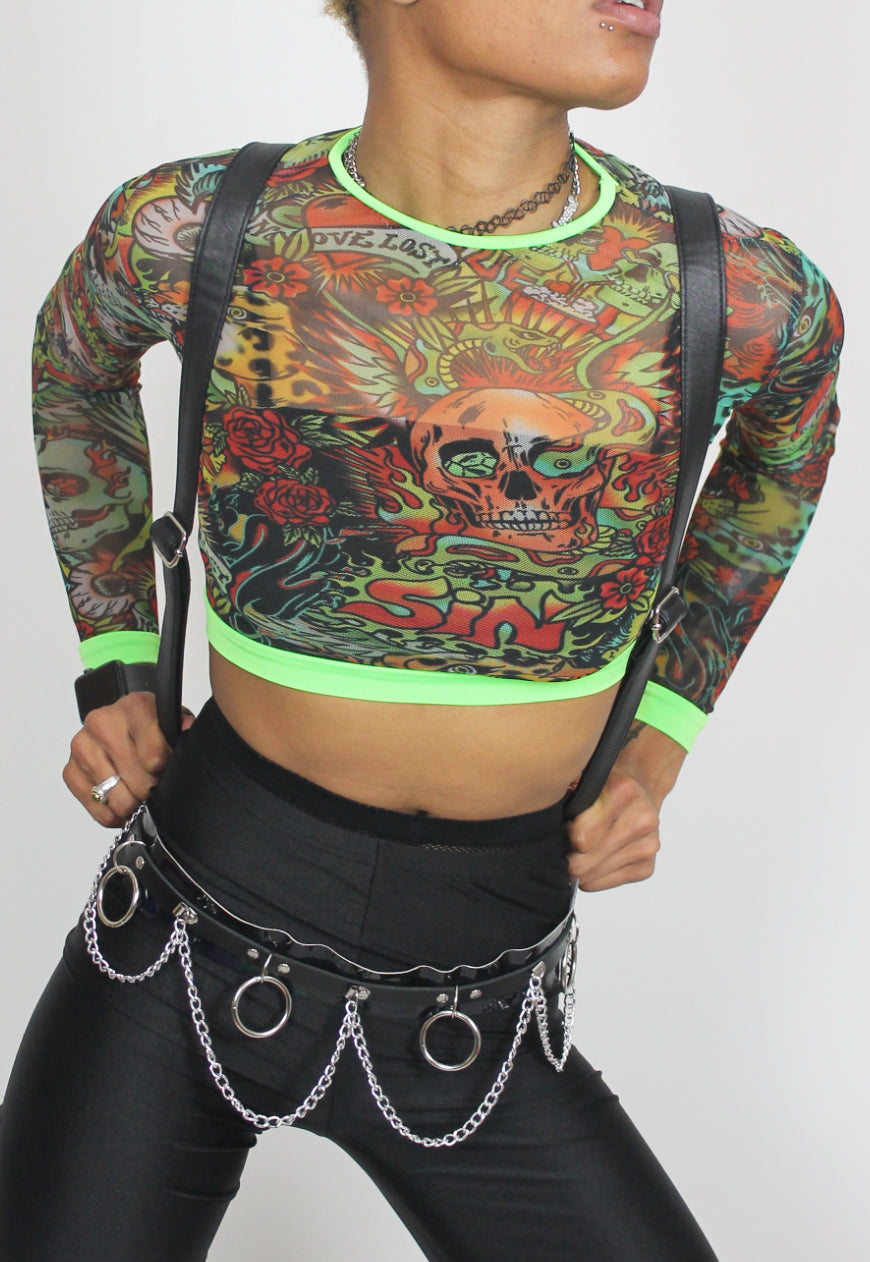 Temptation - Sin is in long sleeve mesh top