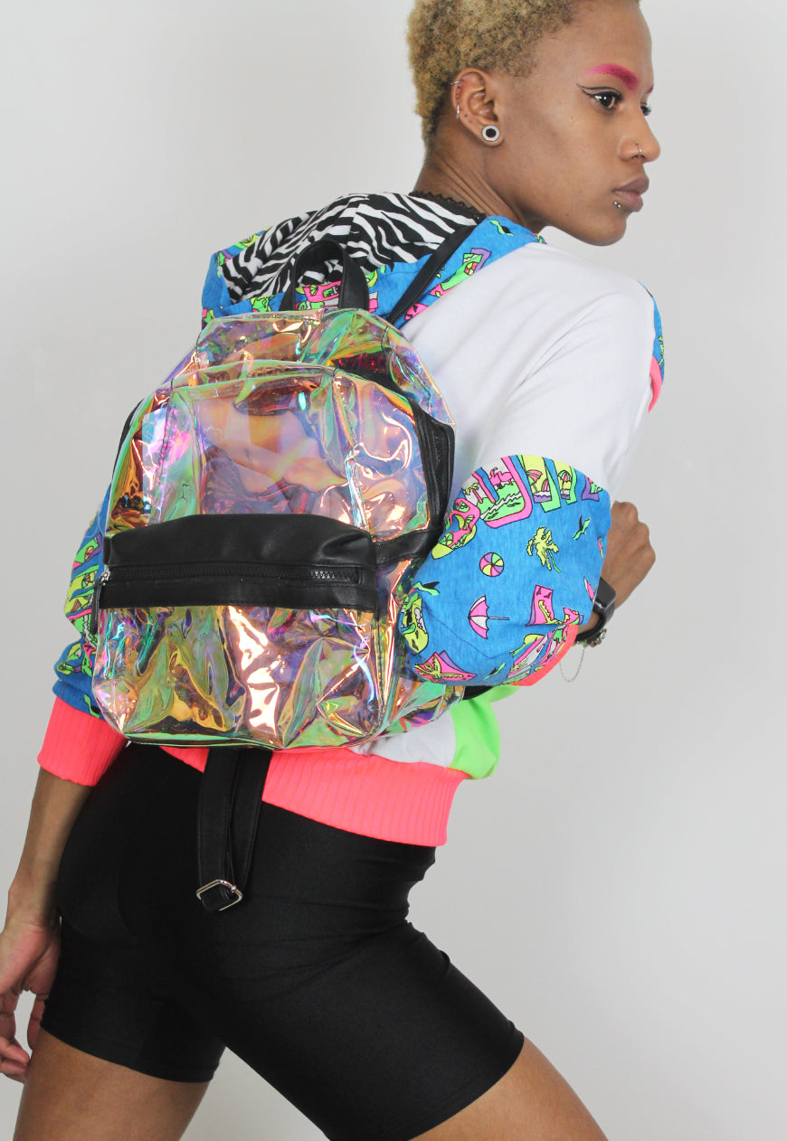 Wipeout - Surf print batwing hooded top with neon and white colour block panels