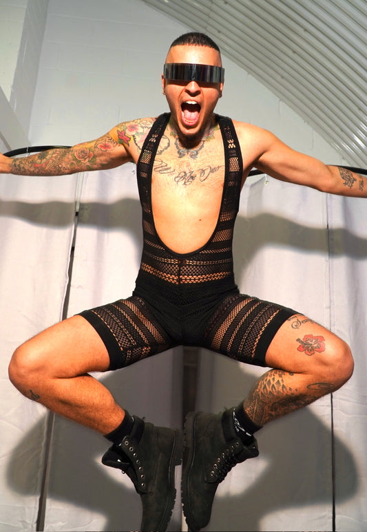 APOLLO - Black Mesh Wrestler Bodysuit