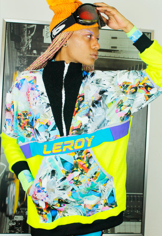 Iceberg logo panelled oversized fleece in Neon yellow and multi crystal print.
