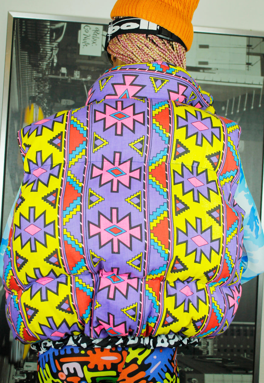 Neon Tribal handmade oversized multicolour BODYWARMER Gillet