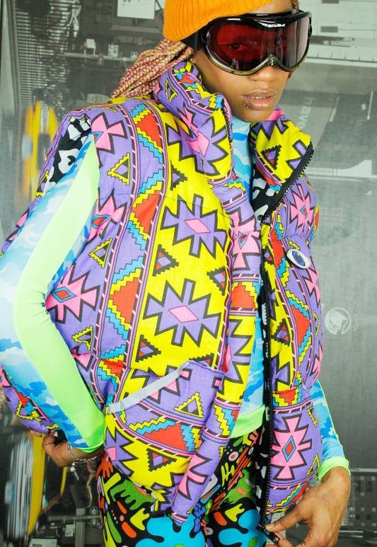 Neon Tribal handmade oversized multicolour  BODYWARMER Gillet