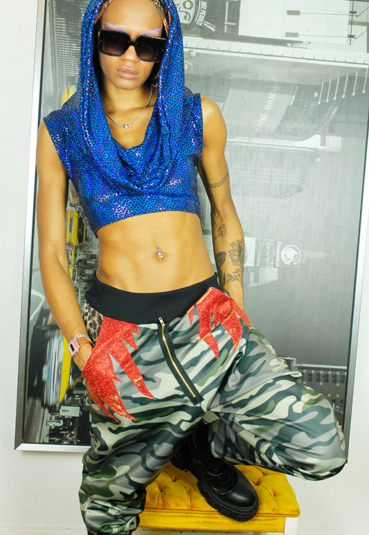 WILDFIRE Camouflage Jogging pants with flame applique