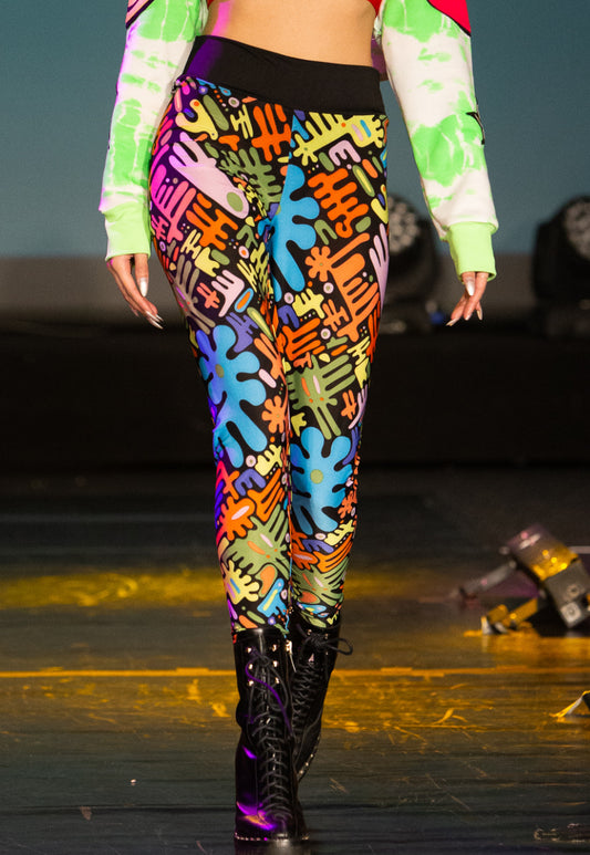 Wildchild -  Multicolour blue and Neon abstract graphic 90’s print leggings