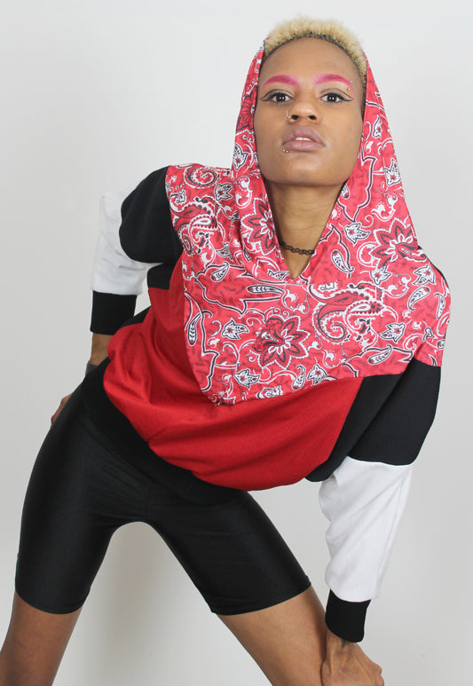 Girl Gang - Red bandana Paisley print hooded top
