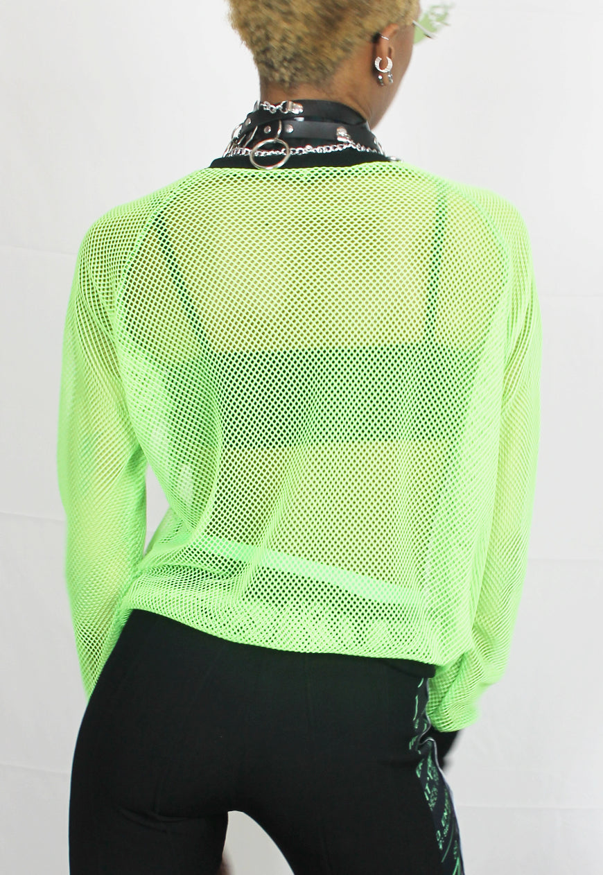 Matrix - Neon green mesh boyfriend sweater with Y2K panel