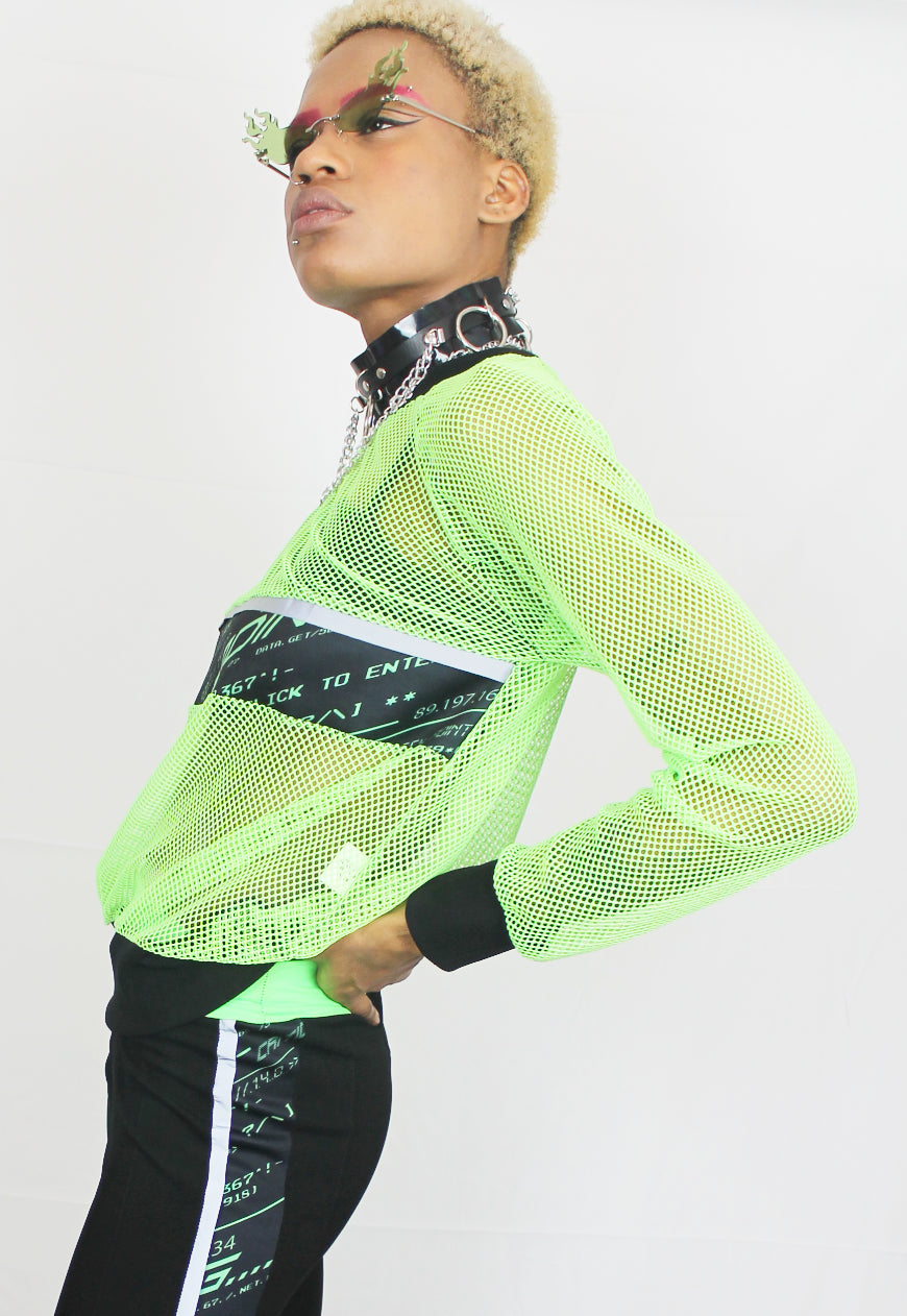 Matrix - Neon green mesh boyfriend sweater with Y2K panel
