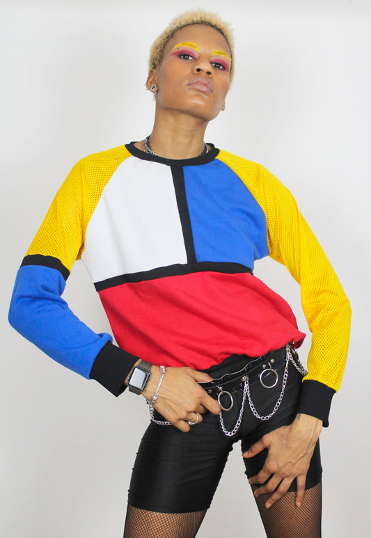 Mondrian - Red, Yellow and blue colour block boyfriend sweater