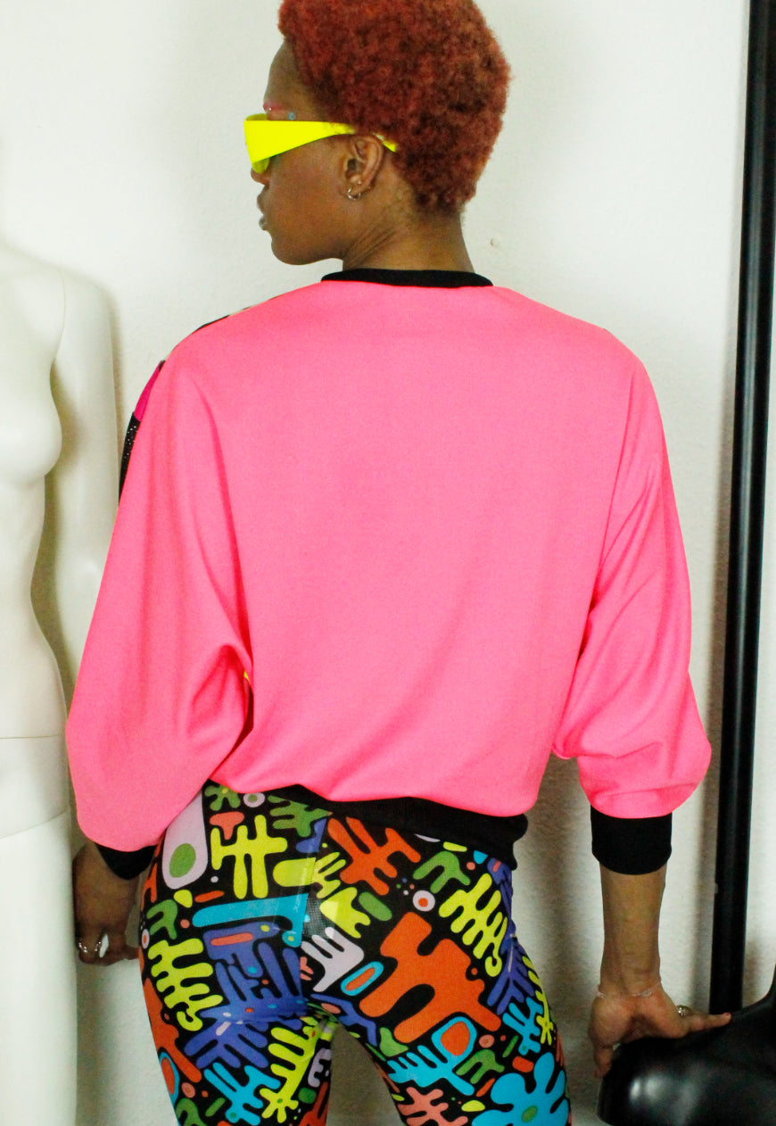 PRINTS CHARMING Abstract giraffe and neon panelled batwing jumper