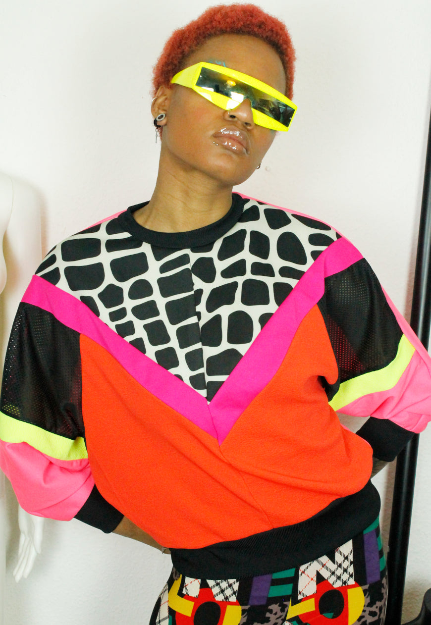 PRINTS CHARMING Abstract giraffe and neon panelled batwing jumper