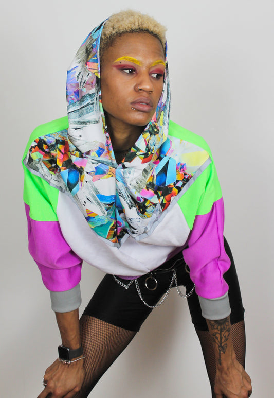 Prism - Crystal and diamond print colour block batwing hooded top