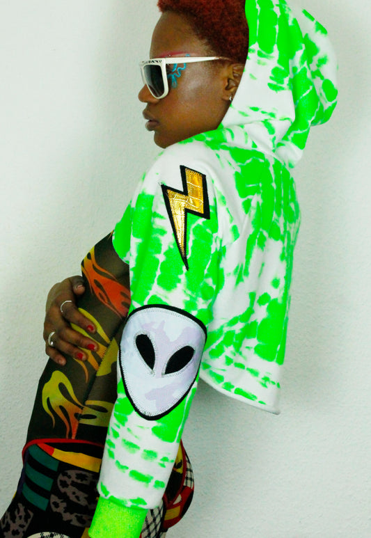 SOUNDCLASH Neon Tye Dye extreme cropped hoodie with lips and smile face